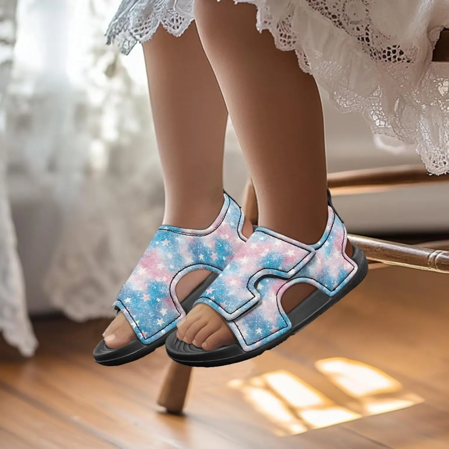 Galaxy Printed Girl' Sandals Astronaut Print Toddler/Little Kid/Big Kid Slippers Colorful Open Toe Walking Shoes