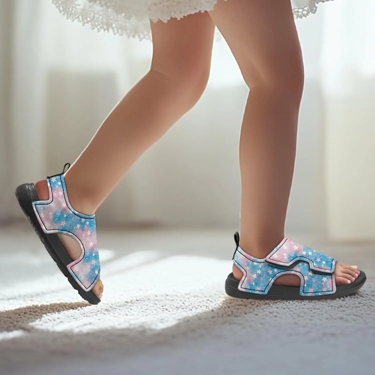 Galaxy Printed Girl' Sandals Astronaut Print Toddler/Little Kid/Big Kid Slippers Colorful Open Toe Walking Shoes