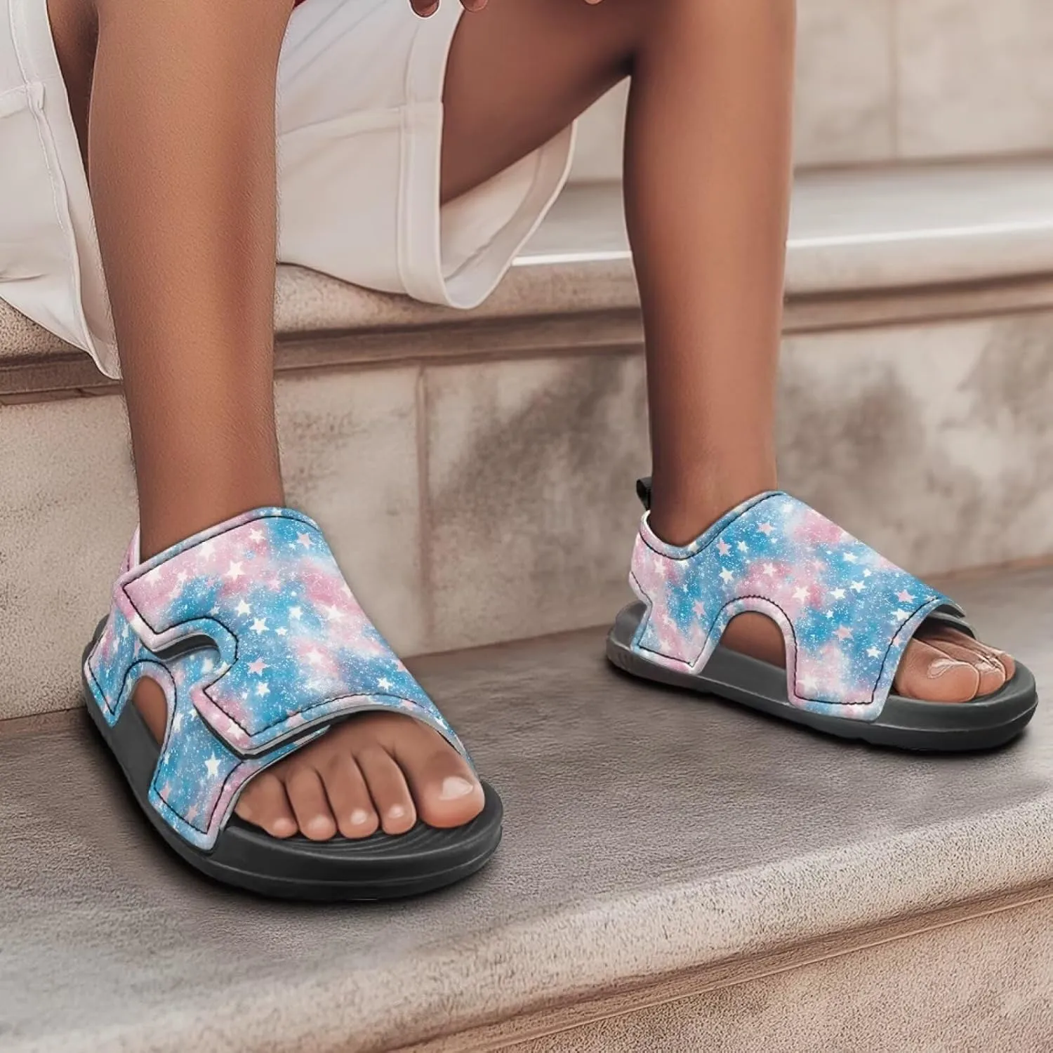 Galaxy Printed Girl' Sandals Astronaut Print Toddler/Little Kid/Big Kid Slippers Colorful Open Toe Walking Shoes