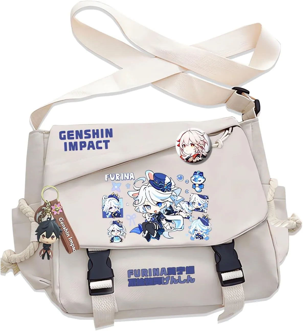 Genshin Impact Handbag Furina Crossbody Bag Single Shoulder Bag Adult Anime 3D Print Backpack White Bag