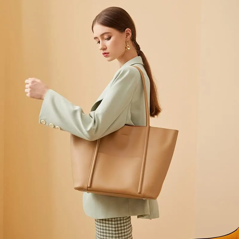 【Genuine Cowhide Leather】Tote Bag Gifts For Women Large Capacity Crossbody Zipper Work Commuter Shoulder Vintage Handbag