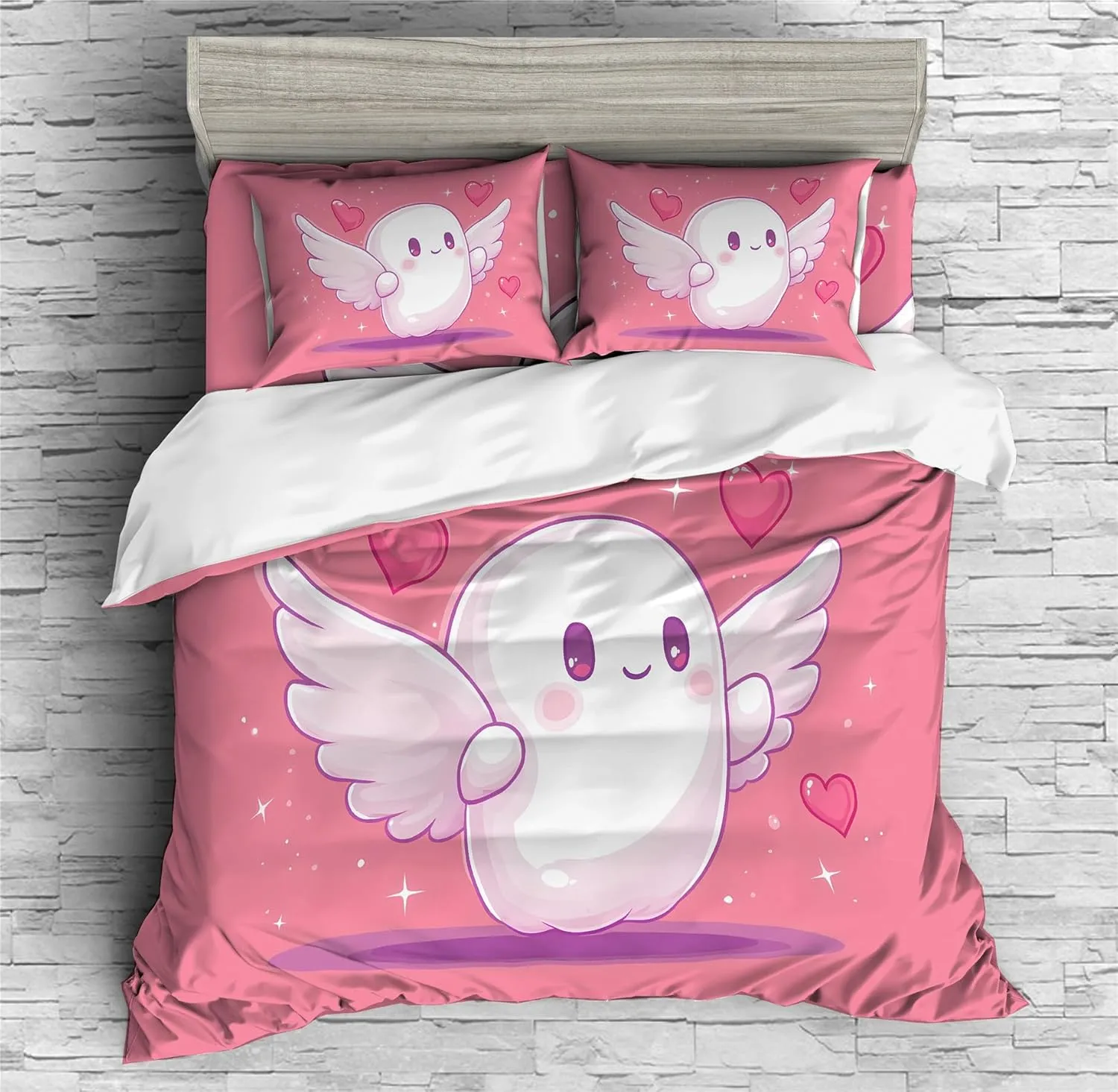 Ghost Theme Duvet Cover Set Halloween Decorations Cartoon Ghosts Bedding Girl Boy Kids Bed Sets 3/4PCS Quilt Covers/Sheets/Pillow ShamsTwin/Full/Queen/King (BTwin-172x218cm-4PCS)