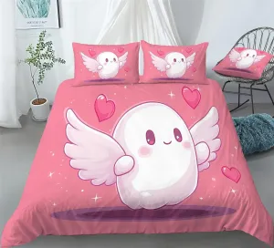 Ghost Theme Duvet Cover Set Halloween Decorations Cartoon Ghosts Bedding Girl Boy Kids Bed Sets 3/4PCS Quilt Covers/Sheets/Pillow ShamsTwin/Full/Queen/King (BTwin-172x218cm-4PCS)