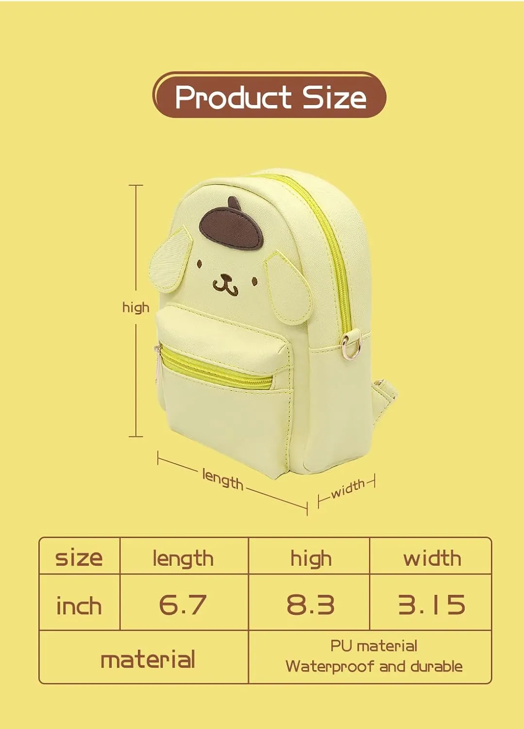 Girls Anime Kawaii Mini Backpack   Keychain Cosplay Back Pack Cute Doll Handbag Shoulder Bag(Yellow)