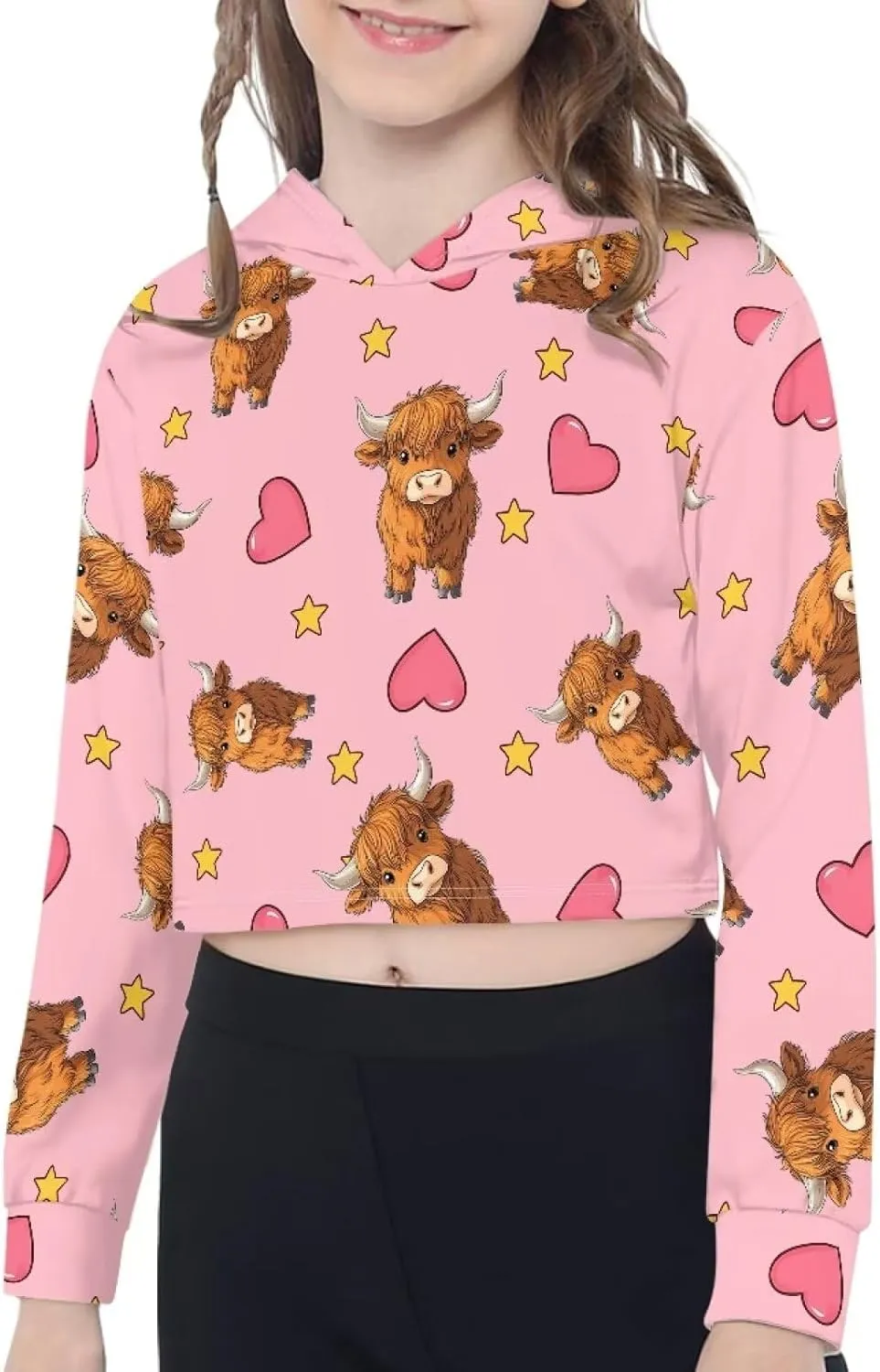 Girls Crop Tops Hoodies Cute Cartoon Graphic Cropped Hooded Sweatshirt 5-14 Y