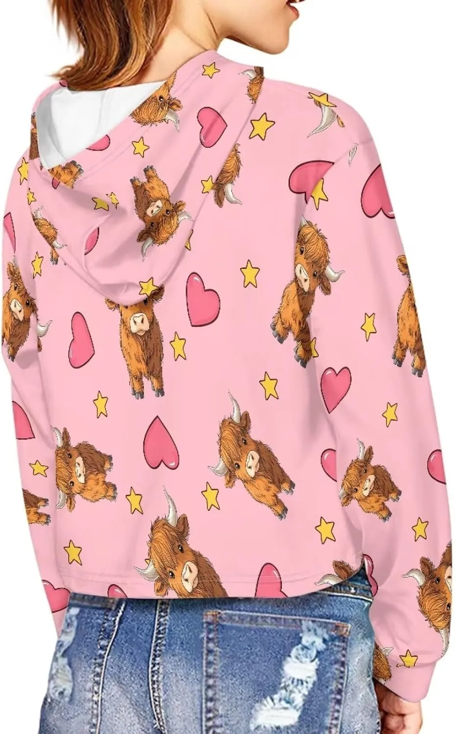 Girls Crop Tops Hoodies Cute Cartoon Graphic Cropped Hooded Sweatshirt 5-14 Y