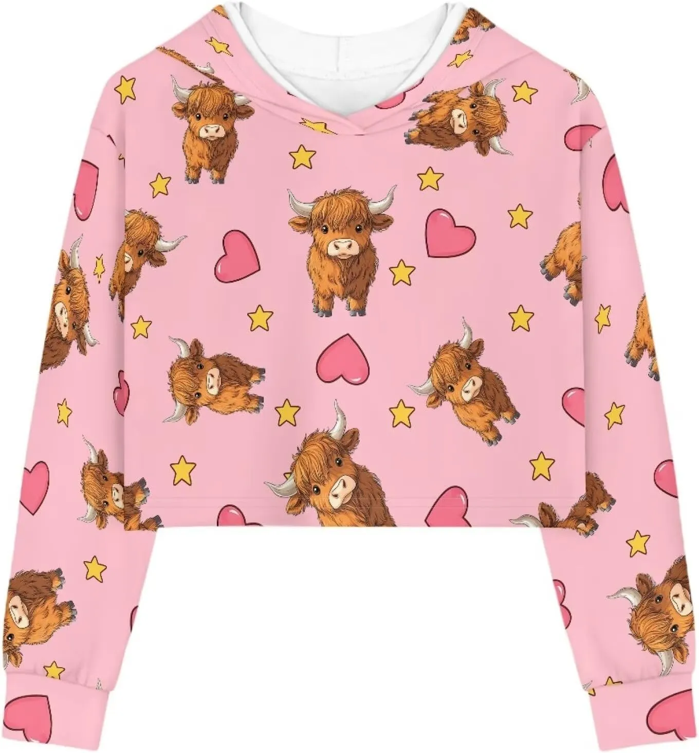 Girls Crop Tops Hoodies Cute Cartoon Graphic Cropped Hooded Sweatshirt 5-14 Y