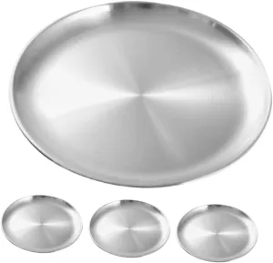 GLEAVI Stainless Steel Plates Camping Dinnerware Set Flat Pizza Bbq Platter Grill Tray for Outdoor Events