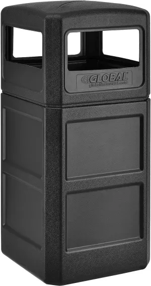 Global Industrial 42 Gallon Square Plastic Waste Receptacle W/Dome Lid, Black