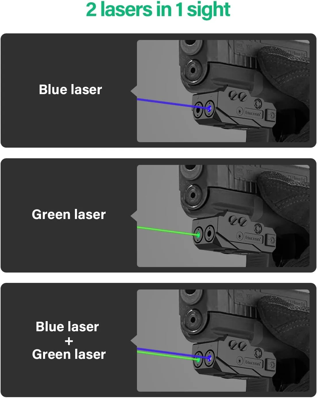 Gmconn Rechargeable Green/Blue/Red/IR/Purple Beam, Low Profile Beams Compatible with 21MM Rail