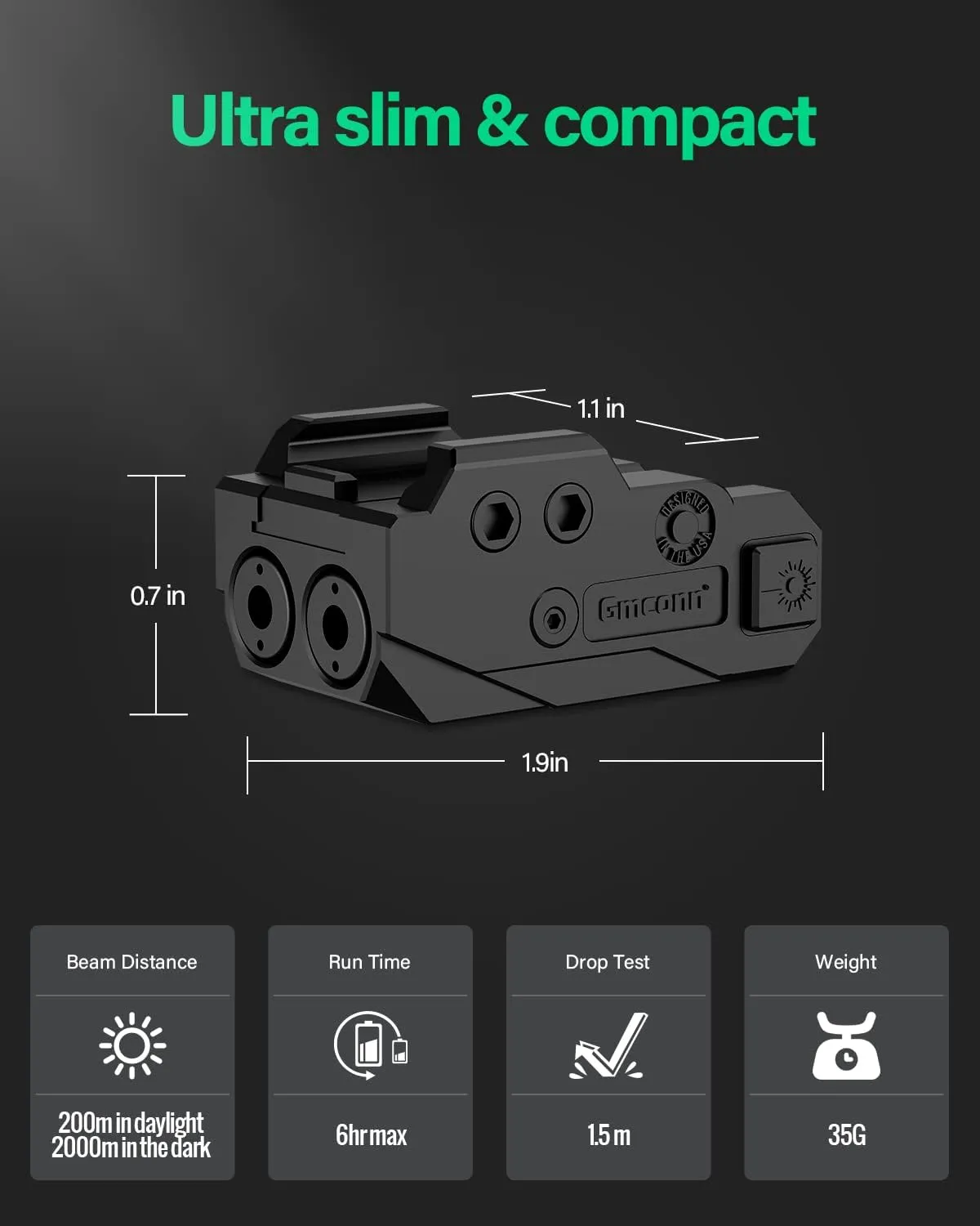 Gmconn Rechargeable Green/Blue/Red/IR/Purple Beam, Low Profile Beams Compatible with 21MM Rail