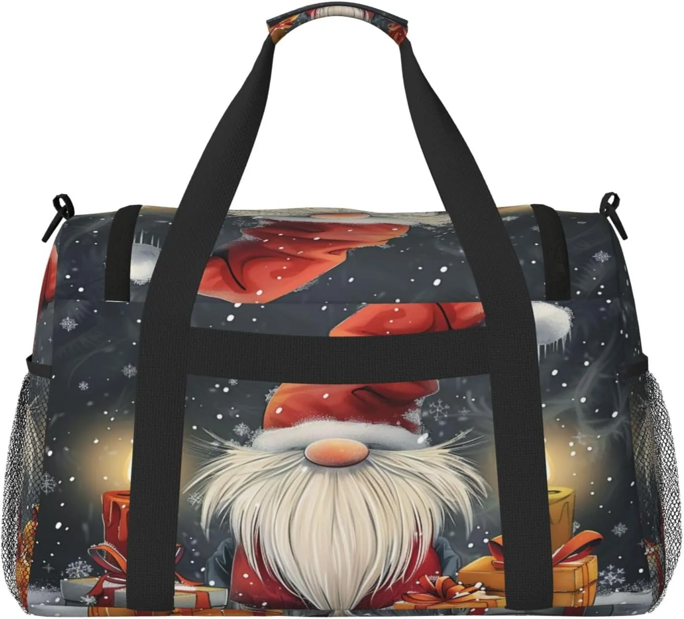 Gnome Merry Christmas Big Capacity Sports Gym Bag Portable Travel Duffle Bag, Winter Candle Lightweight Weekender Workout Bag for Overnight, Unisex