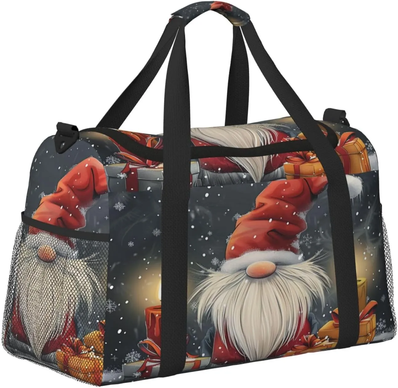 Gnome Merry Christmas Big Capacity Sports Gym Bag Portable Travel Duffle Bag, Winter Candle Lightweight Weekender Workout Bag for Overnight, Unisex