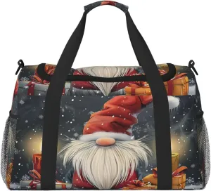 Gnome Merry Christmas Big Capacity Sports Gym Bag Portable Travel Duffle Bag, Winter Candle Lightweight Weekender Workout Bag for Overnight, Unisex