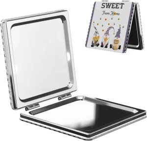 Gnome with Bees and Flowers Women Small Pocket Mirror Travel Cosmetic Mirror Folding Handheld Makeup Mirror