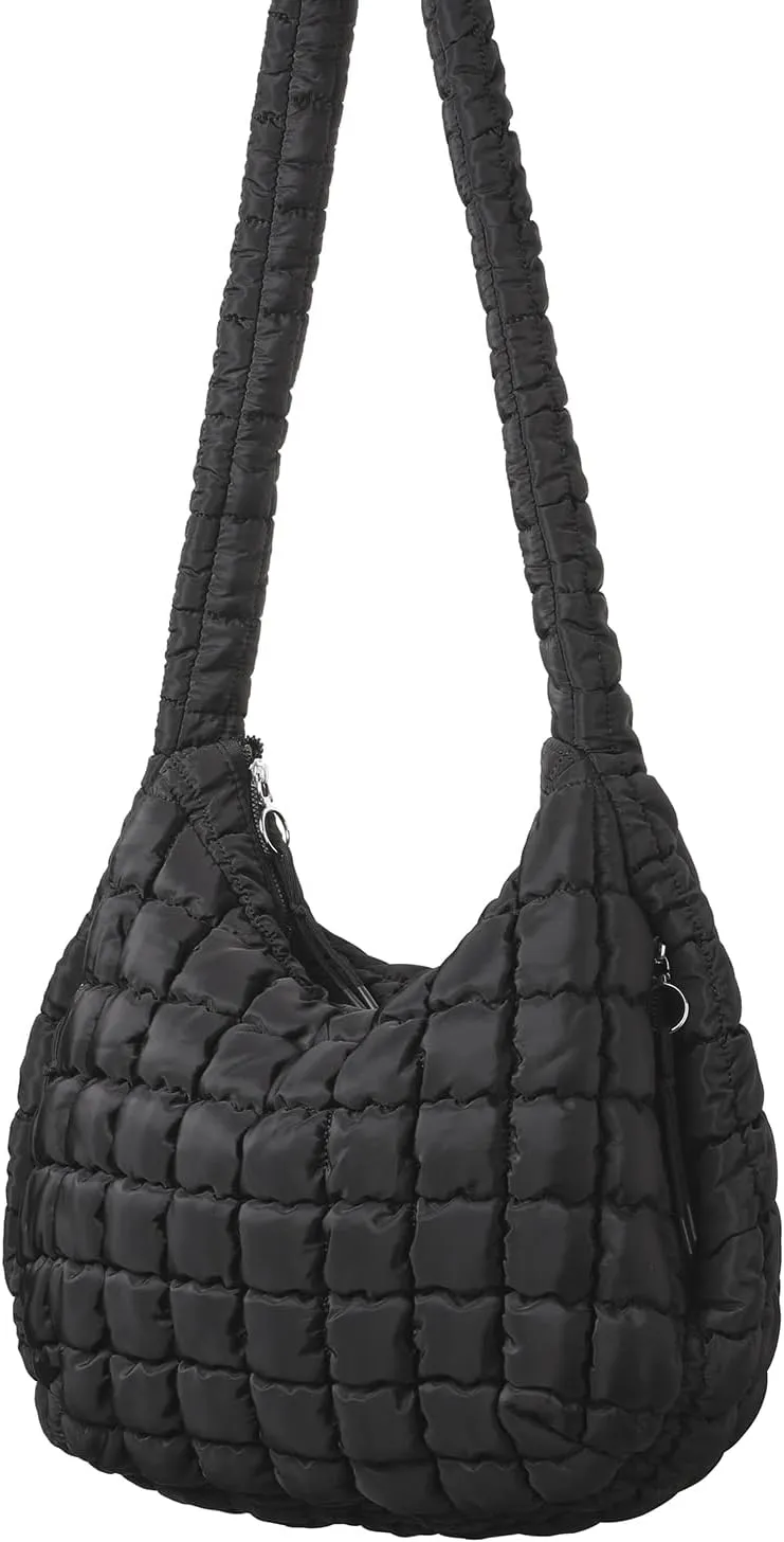 GOIACII Women Crossbody Shoulder Bag with Zipper, Nylon Quilted Puffer Hobo Bag for Women
