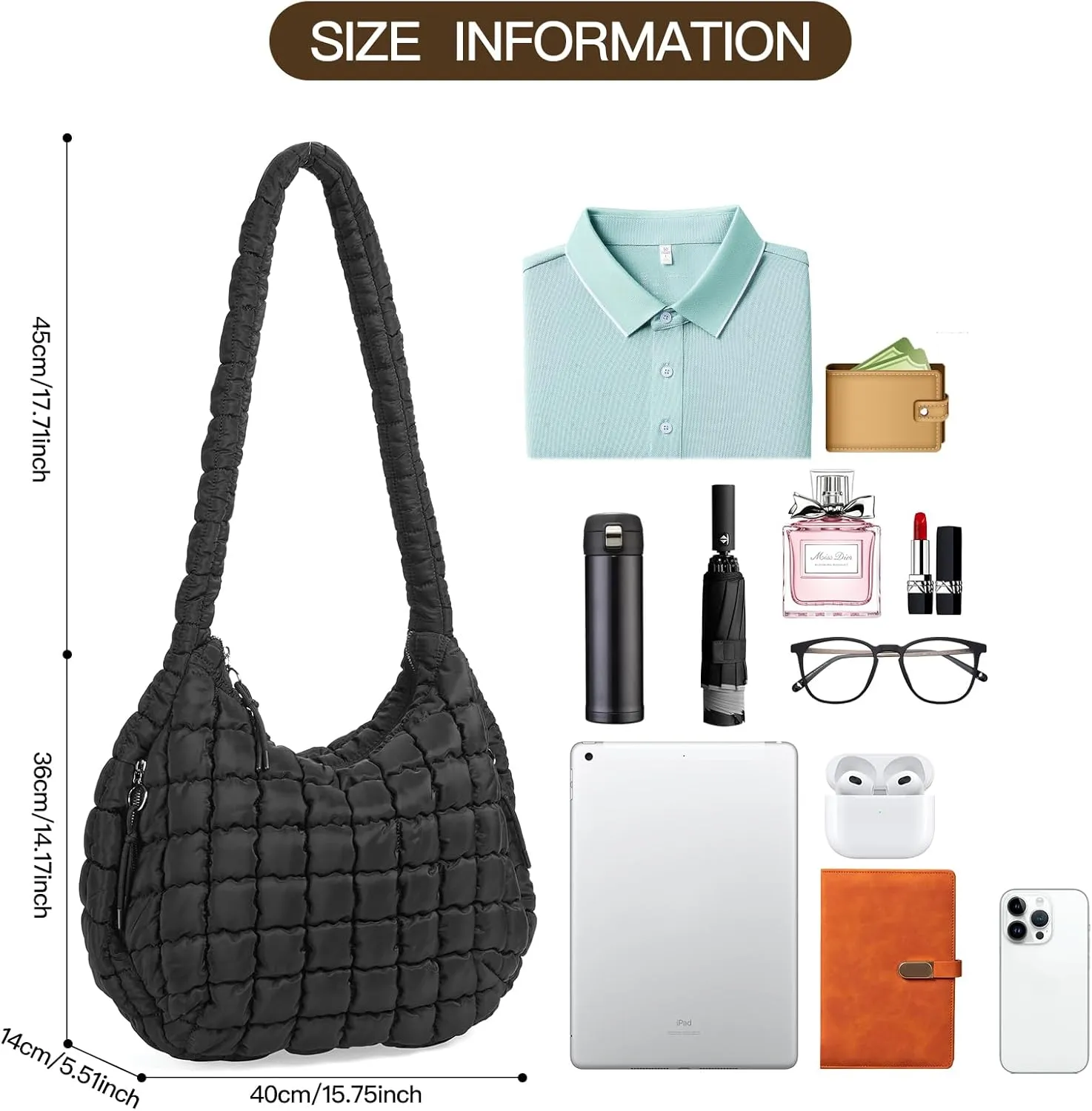 GOIACII Women Crossbody Shoulder Bag with Zipper, Nylon Quilted Puffer Hobo Bag for Women