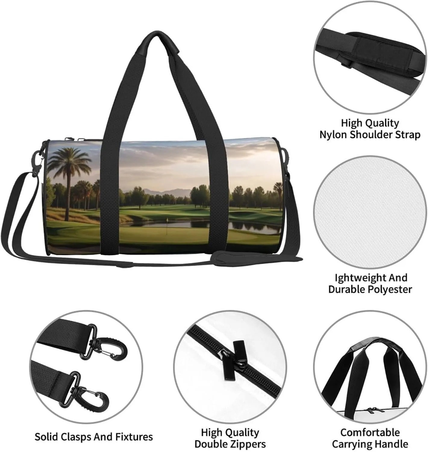 Golf Course Printed Travel Bag,Round Personal Item Storage bag,Foldie Duffel Bag for Traveling Vacation,Fitness,Sports