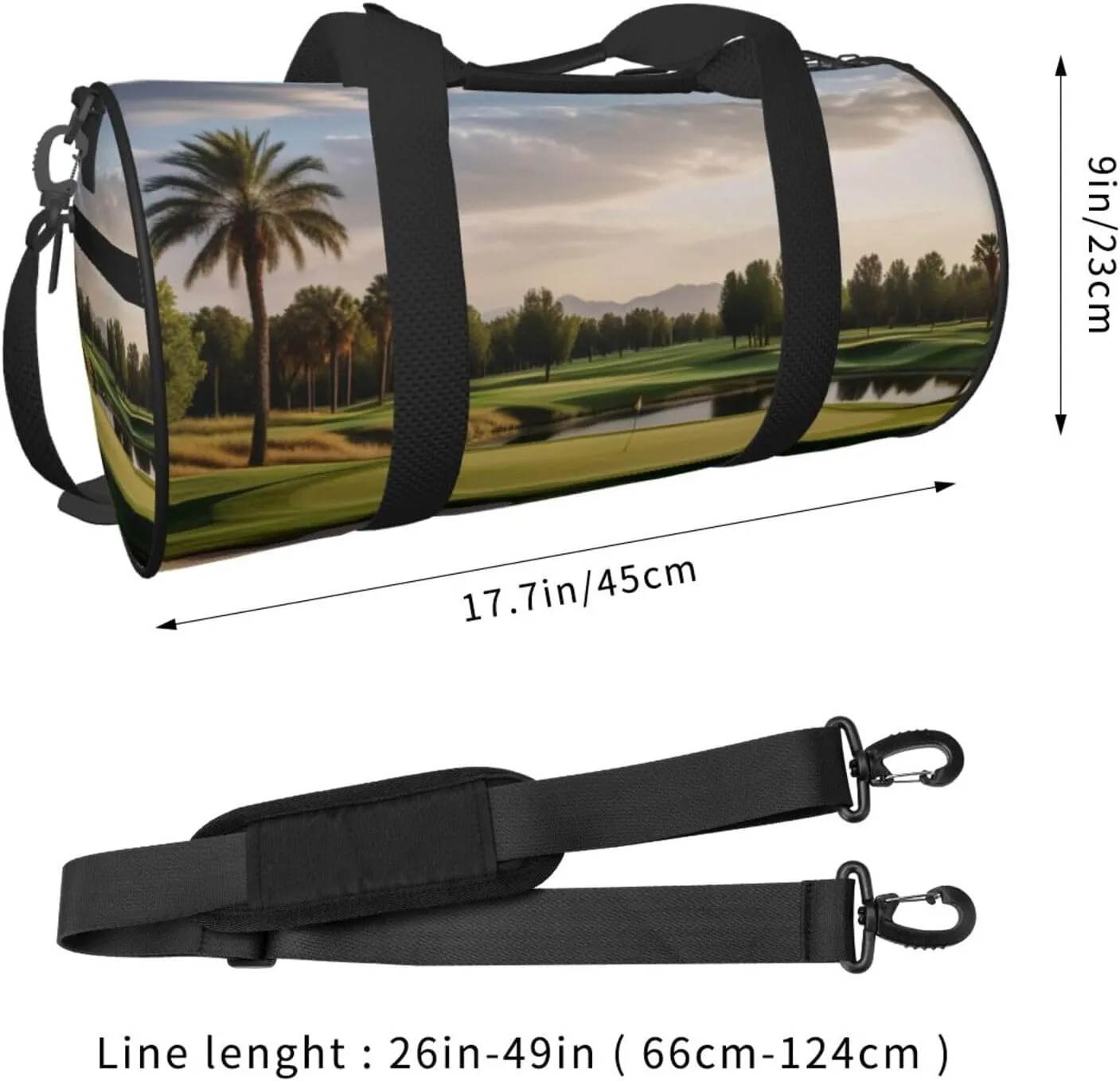 Golf Course Printed Travel Bag,Round Personal Item Storage bag,Foldie Duffel Bag for Traveling Vacation,Fitness,Sports