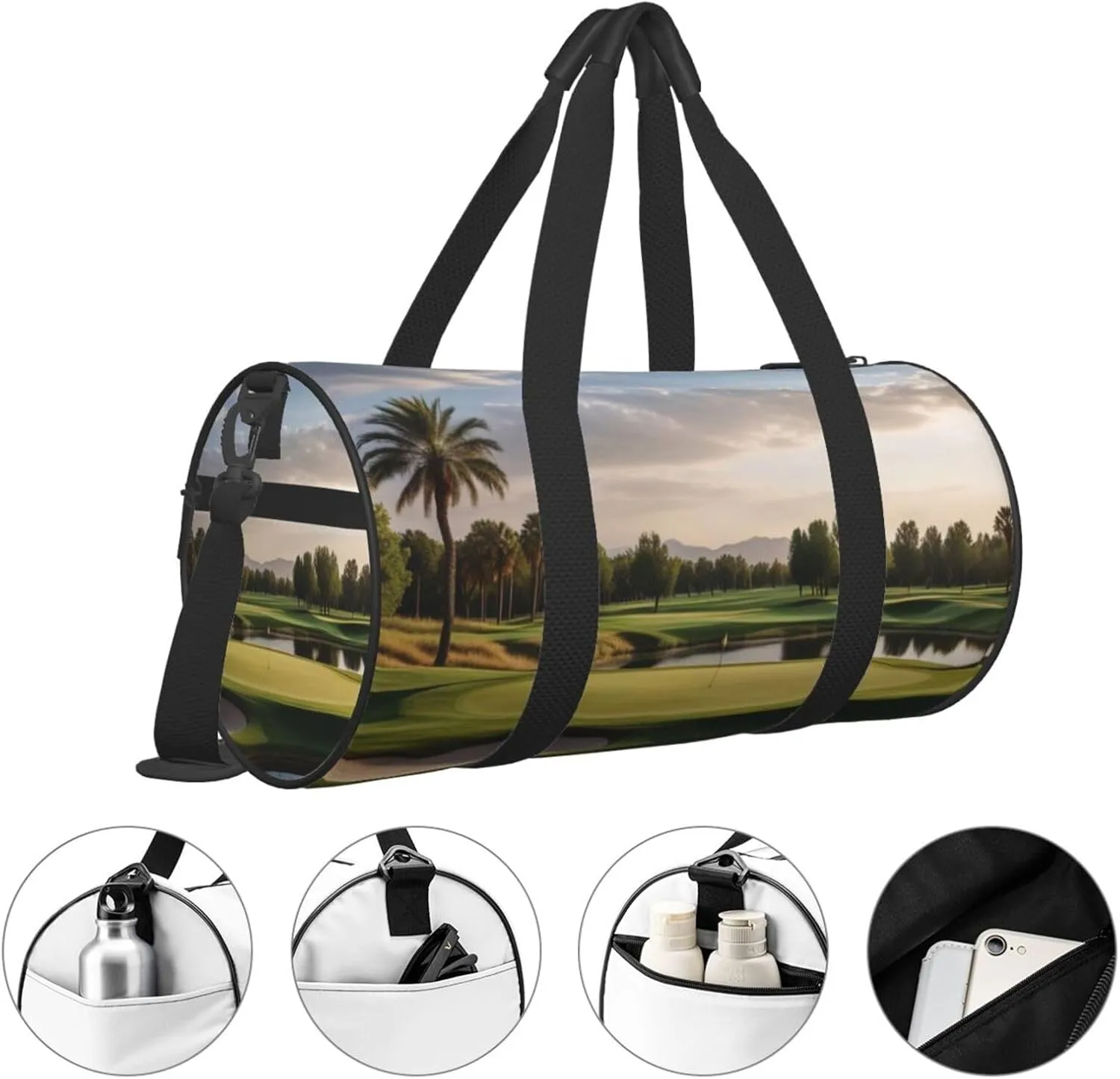 Golf Course Printed Travel Bag,Round Personal Item Storage bag,Foldie Duffel Bag for Traveling Vacation,Fitness,Sports