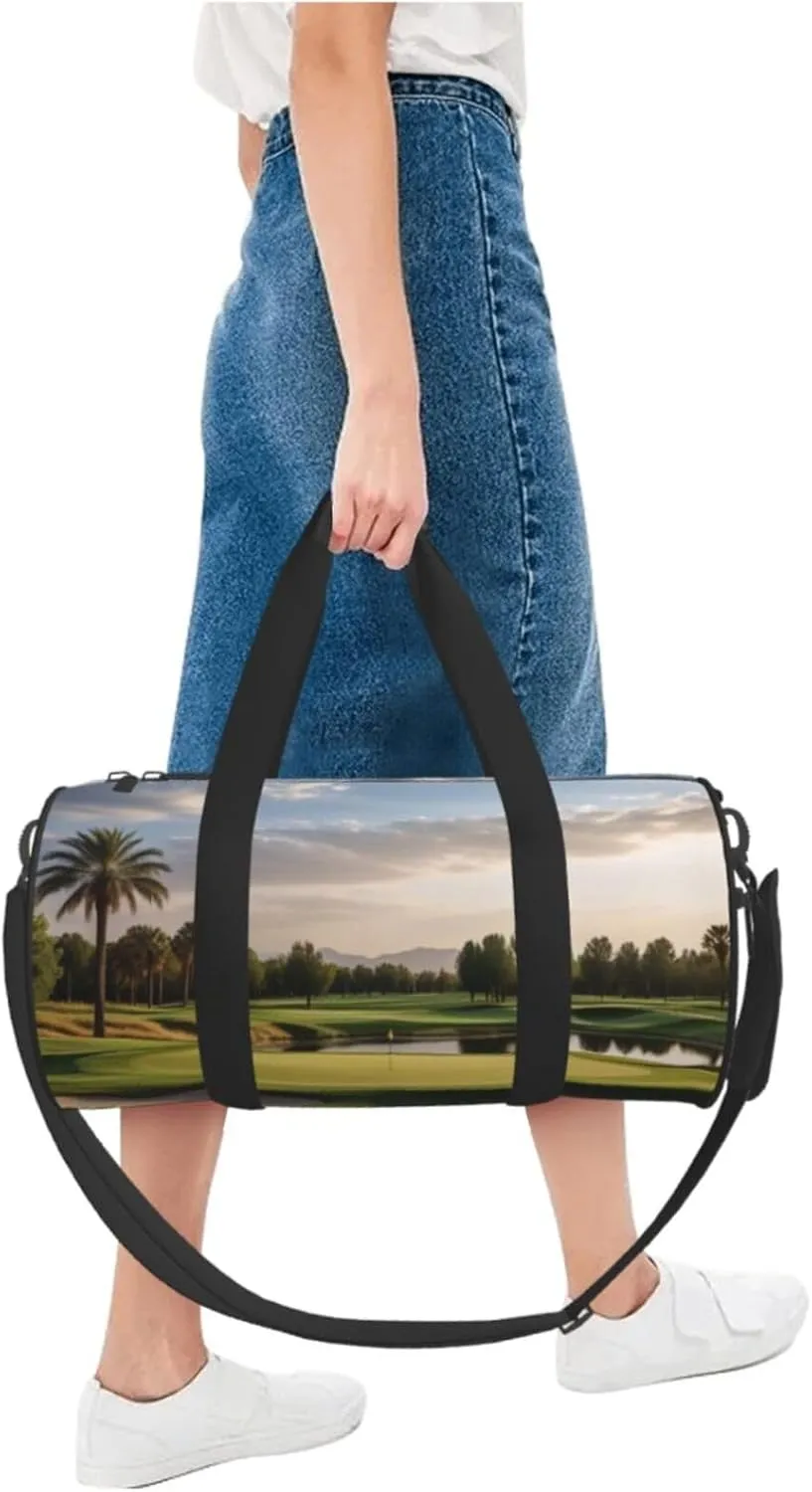 Golf Course Printed Travel Bag,Round Personal Item Storage bag,Foldie Duffel Bag for Traveling Vacation,Fitness,Sports