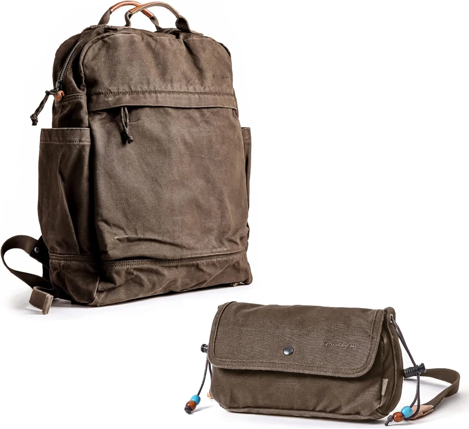 Gootium Canvas Backpack x Crossbody Purse - Casual Vintage Style Cloth Daypack Combo