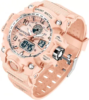 Gosasa Womens Digital Sports Watch 5ATM Waterproof Watch LED Light Large Face Analog Multifunctional Wrist Watches with Alarm Stopwatch Calendar Hourly Chime