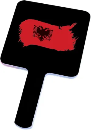 GOYMFKM Hand Held Mirror with Handle for Makeup, Novelty Albania Map Flags Hand Mirror for Shaving, Portable Travel Vanity Mirror for Men Women White 9×16Cm