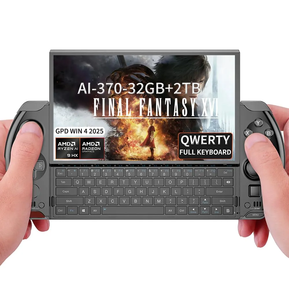 GPD Win 4 2025 [AMD AI 370-32GB 2TB] 6 Inches Mini Handheld Win 11 PC Video Game Console Gameplayer 1920X1080 Touchscreen Laptop Tablet PC Black