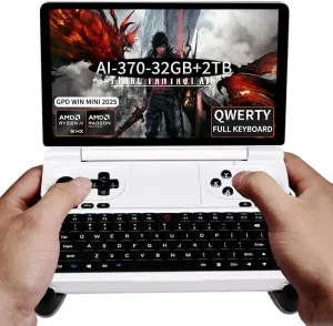 GPD Win Mini 2025 [White-AMD AI 370-32GB 2TB] 7 Inches Mini Handheld Win 11 PC Video Game Console Gameplayer 1920X1080 Touchscreen Laptop Tablet PC