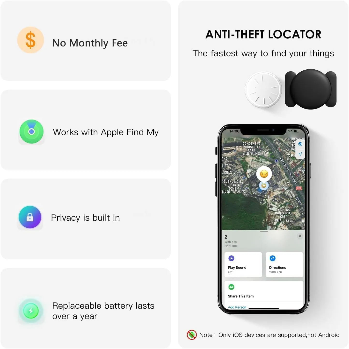 GPS Tracking Device, 1PCS Real Time Vehicles Tracker with Magnetic Waterproof Case, Work with Find My (iOS Only), No Monthly Fee Hidden Car GPS Tracker for Car, No Subscription Required