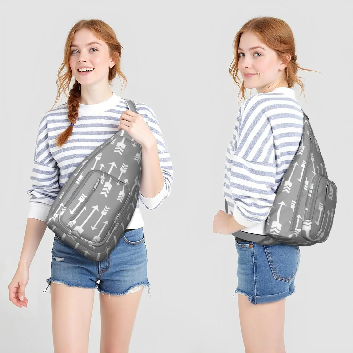 Gray Tribal Arrows Crossbody Bag Daypack for Women Men Lightweight Waterproof Sling Bag Backpack Hiking Cycling