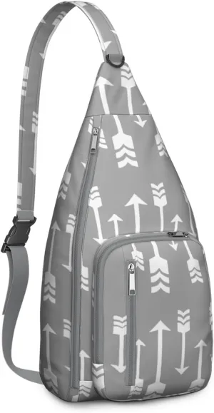 Gray Tribal Arrows Crossbody Bag Daypack for Women Men Lightweight Waterproof Sling Bag Backpack Hiking Cycling