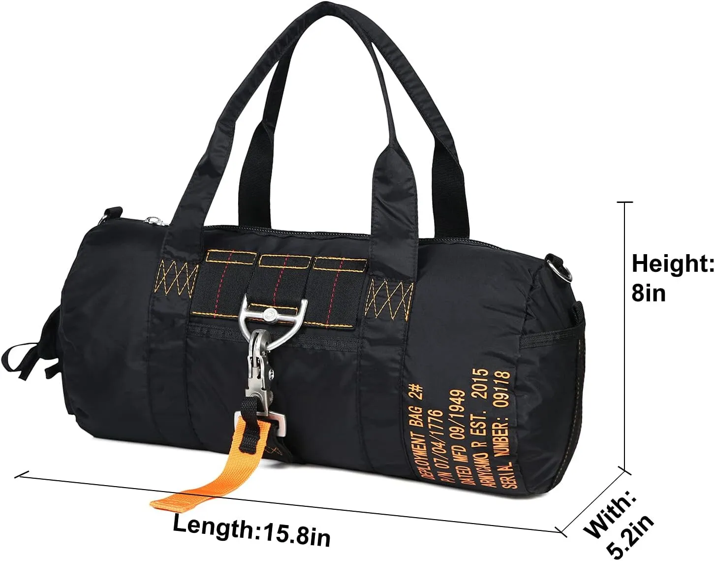 Greencity Small Gym Bag Travel Duffel Bag Sports Tote Tactical Parachute Weekender Work Out Bags for Women & Men Waterproof Lightweight,Black
