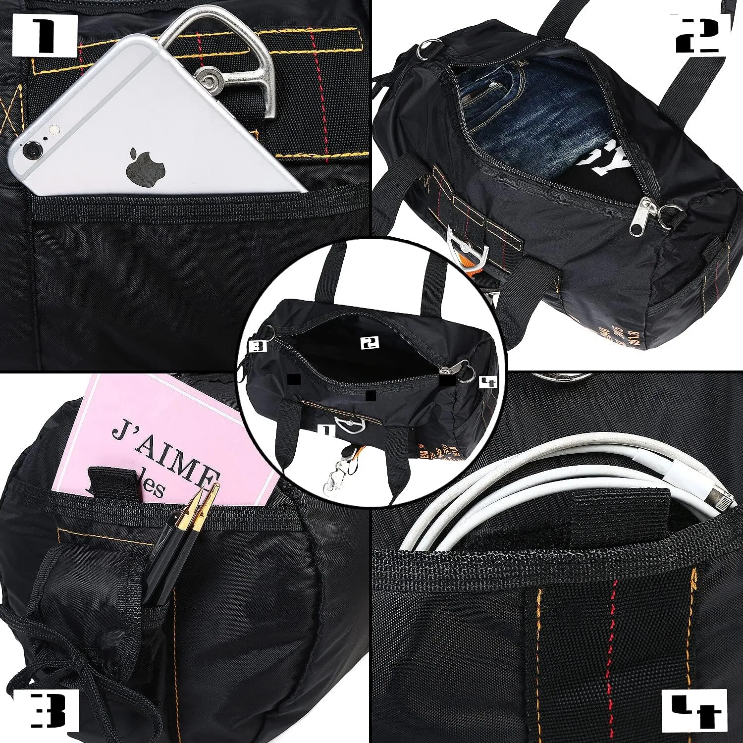 Greencity Small Gym Bag Travel Duffel Bag Sports Tote Tactical Parachute Weekender Work Out Bags for Women & Men Waterproof Lightweight,Black