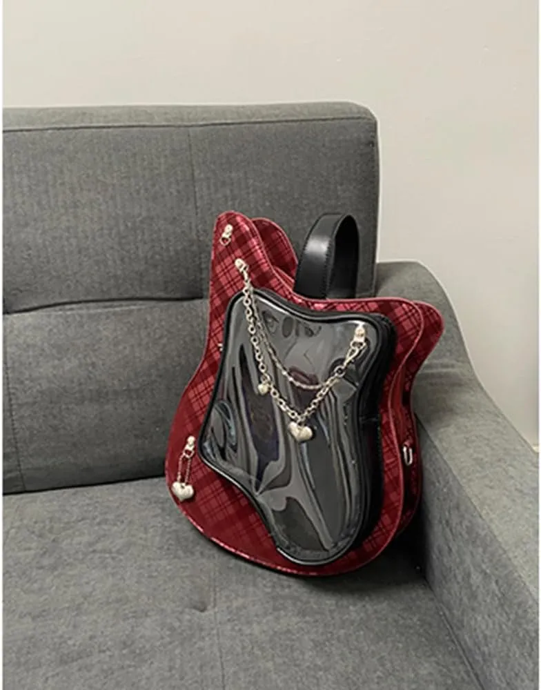Guitar Shape Ita Bag Anime Cosplay Crossbody Bag Large Capacity Backpack for Women Men Travel (Black Red, Large)