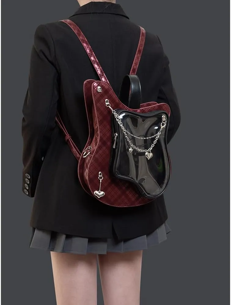 Guitar Shape Ita Bag Anime Cosplay Crossbody Bag Large Capacity Backpack for Women Men Travel (Black Red, Large)