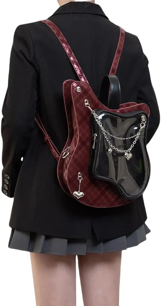Guitar Shape Ita Bag Anime Cosplay Crossbody Bag Large Capacity Backpack for Women Men Travel (Black Red, Large)