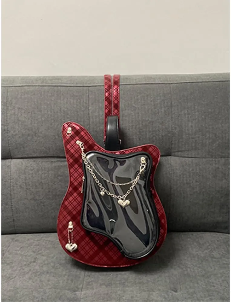 Guitar Shape Ita Bag Anime Cosplay Crossbody Bag Large Capacity Backpack for Women Men Travel (Black Red, Large)