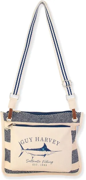 Guy Harvey Nautical Canvas Crossbody Bag, Cream and Navy, Marlin Logo Design