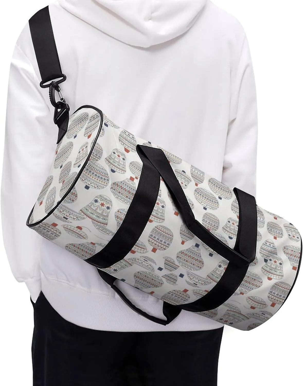 Gym Bag for Men Women Lightweight Sports Duffle Bag with Multiple Compartments Cylindrical Gym Bag for Fitness Travel And Outdoor Activities Ater Resistant Yoga Bag Training Bag Ethnic Stripes