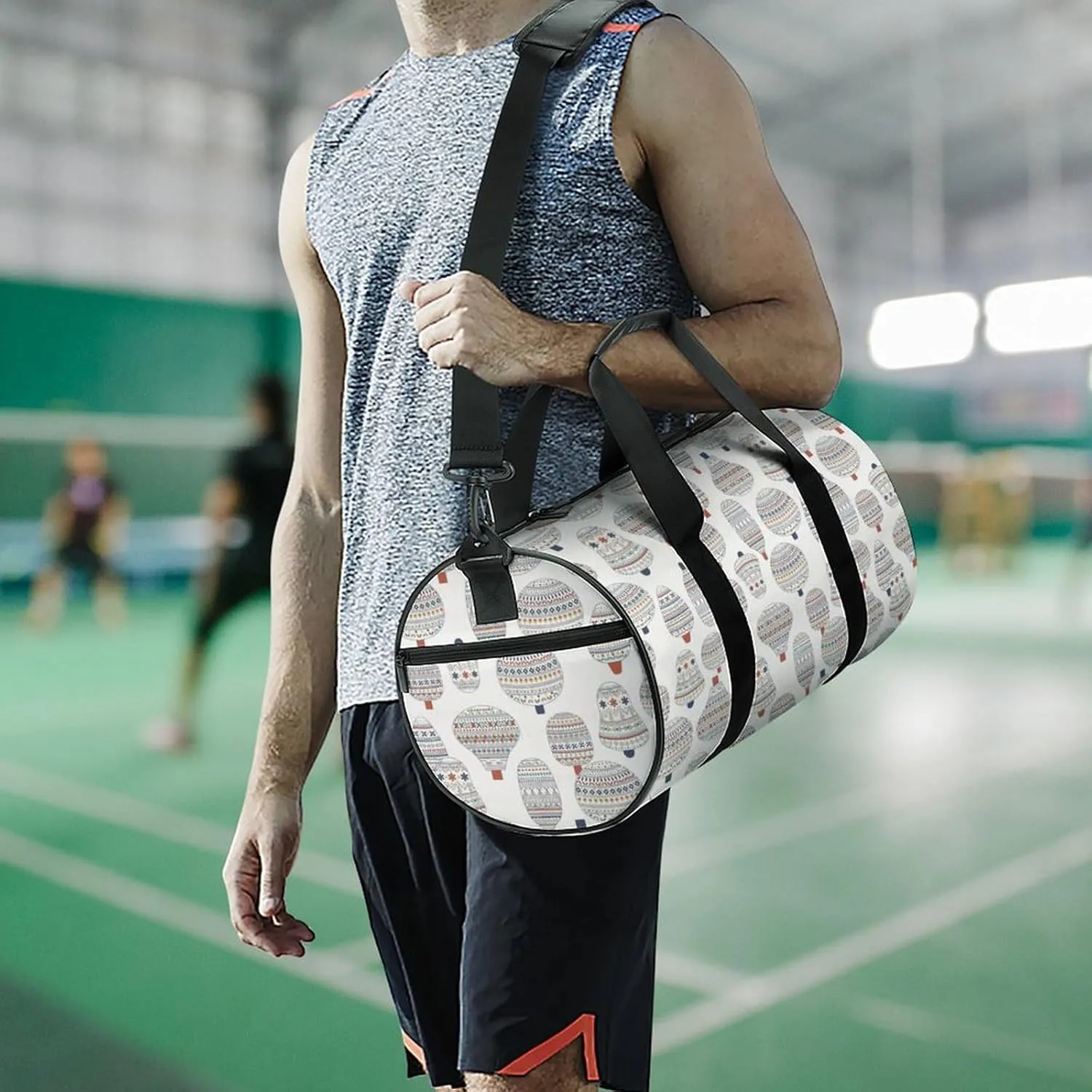Gym Bag for Men Women Lightweight Sports Duffle Bag with Multiple Compartments Cylindrical Gym Bag for Fitness Travel And Outdoor Activities Ater Resistant Yoga Bag Training Bag Ethnic Stripes