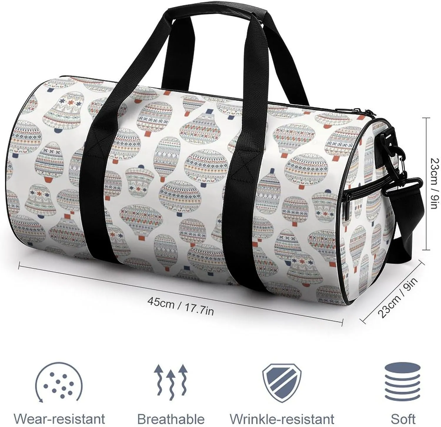 Gym Bag for Men Women Lightweight Sports Duffle Bag with Multiple Compartments Cylindrical Gym Bag for Fitness Travel And Outdoor Activities Ater Resistant Yoga Bag Training Bag Ethnic Stripes