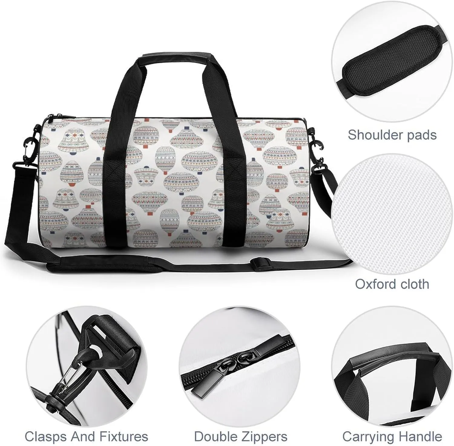 Gym Bag for Men Women Lightweight Sports Duffle Bag with Multiple Compartments Cylindrical Gym Bag for Fitness Travel And Outdoor Activities Ater Resistant Yoga Bag Training Bag Ethnic Stripes