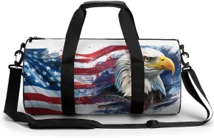 Gym Bag for Men Women Lightweight Sports Duffle Bag with Multiple Compartments Cylindrical Gym Bag for Fitness Travel And Outdoor Activities Ater Resistant Yoga Bag Training Bag Flag Eagle