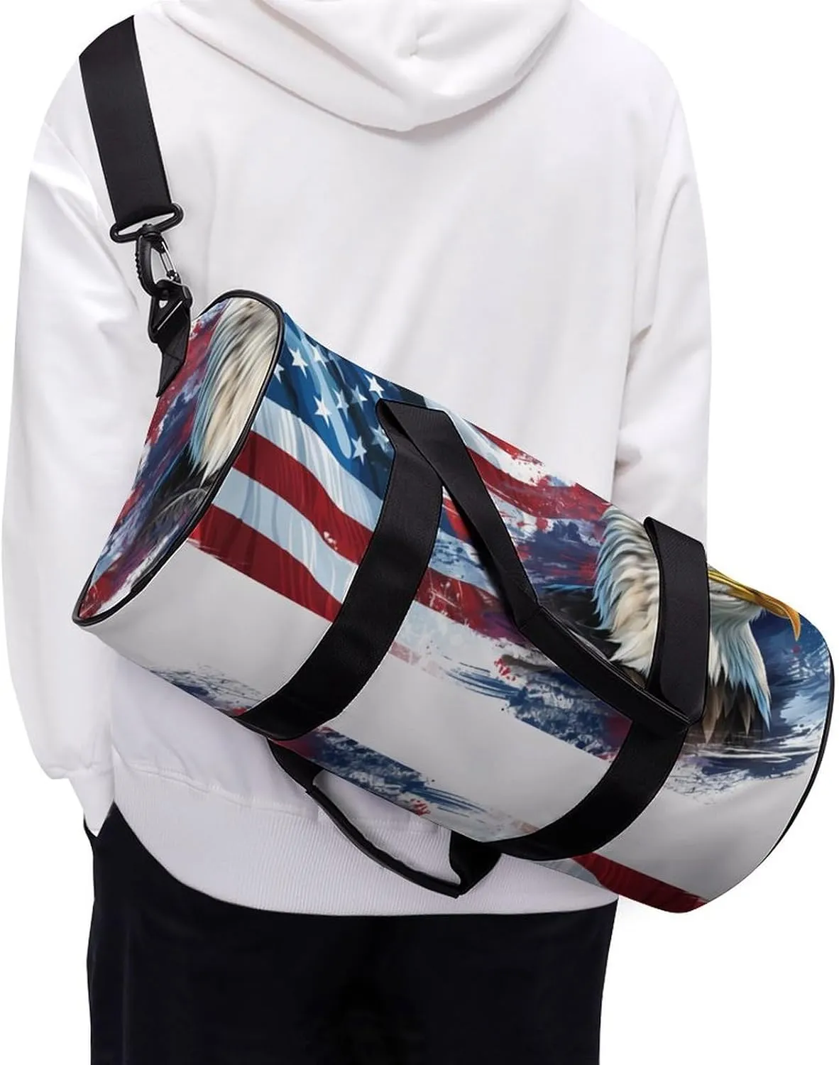 Gym Bag for Men Women Lightweight Sports Duffle Bag with Multiple Compartments Cylindrical Gym Bag for Fitness Travel And Outdoor Activities Ater Resistant Yoga Bag Training Bag Flag Eagle