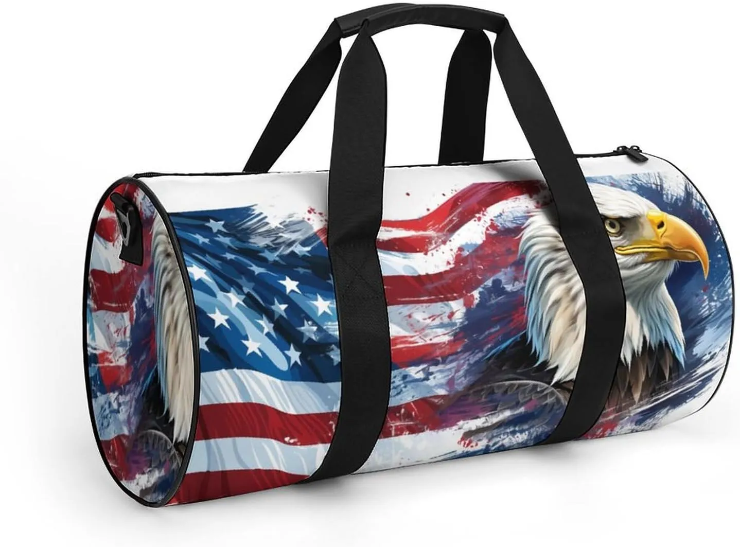 Gym Bag for Men Women Lightweight Sports Duffle Bag with Multiple Compartments Cylindrical Gym Bag for Fitness Travel And Outdoor Activities Ater Resistant Yoga Bag Training Bag Flag Eagle