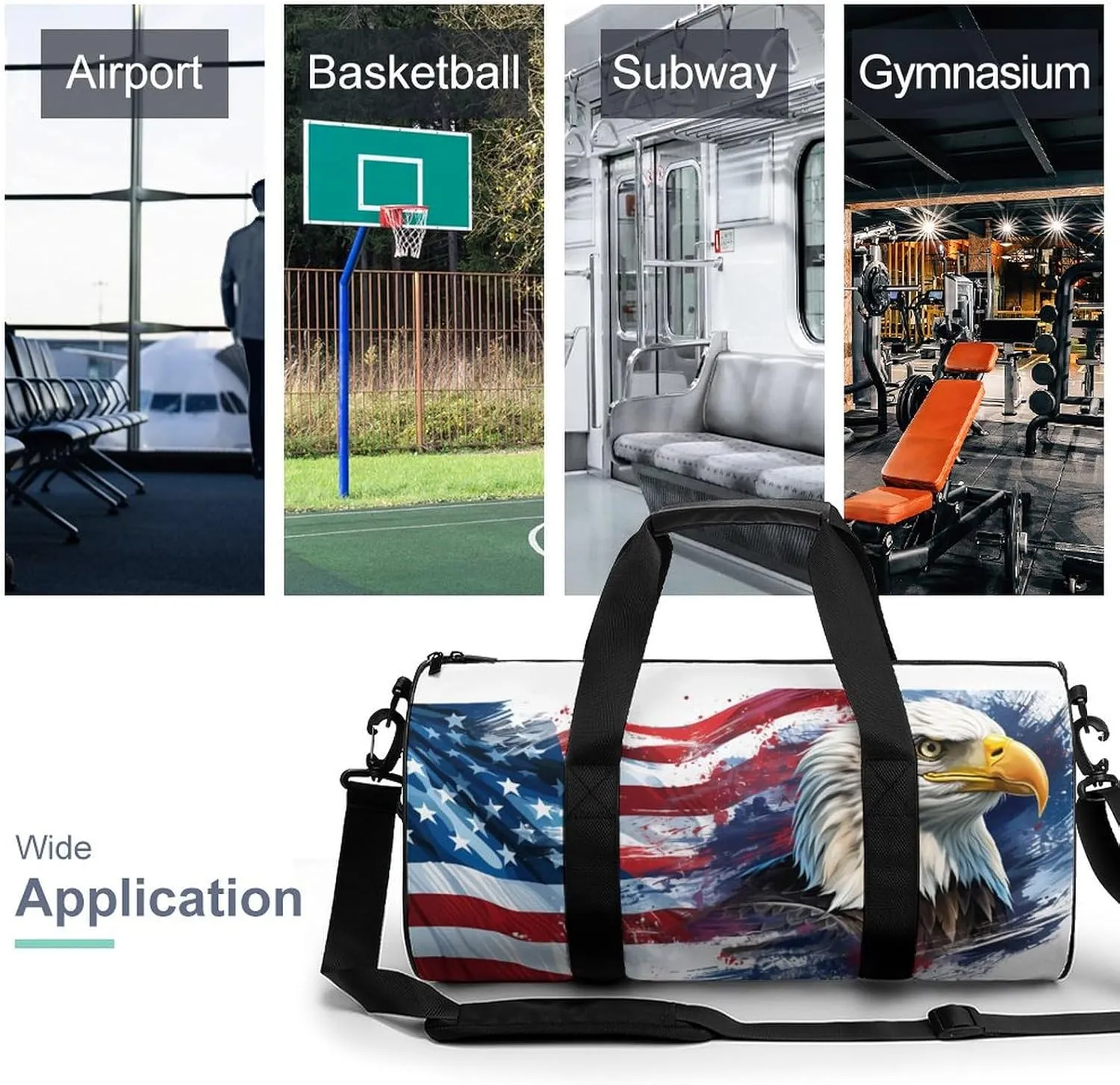 Gym Bag for Men Women Lightweight Sports Duffle Bag with Multiple Compartments Cylindrical Gym Bag for Fitness Travel And Outdoor Activities Ater Resistant Yoga Bag Training Bag Flag Eagle