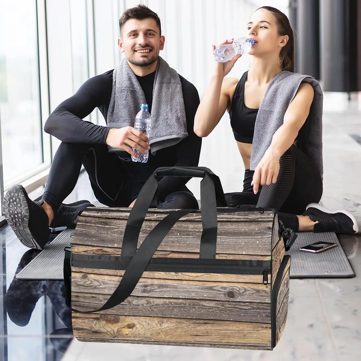 Gym Bag for Women Men Abstract Modern Floor Texture Travel Duffle Bag with Shoe Compartment Waterproof Sports Tote Bags Large Overnight Weekender Bags for Travel Swimming Gym Yoga Dance