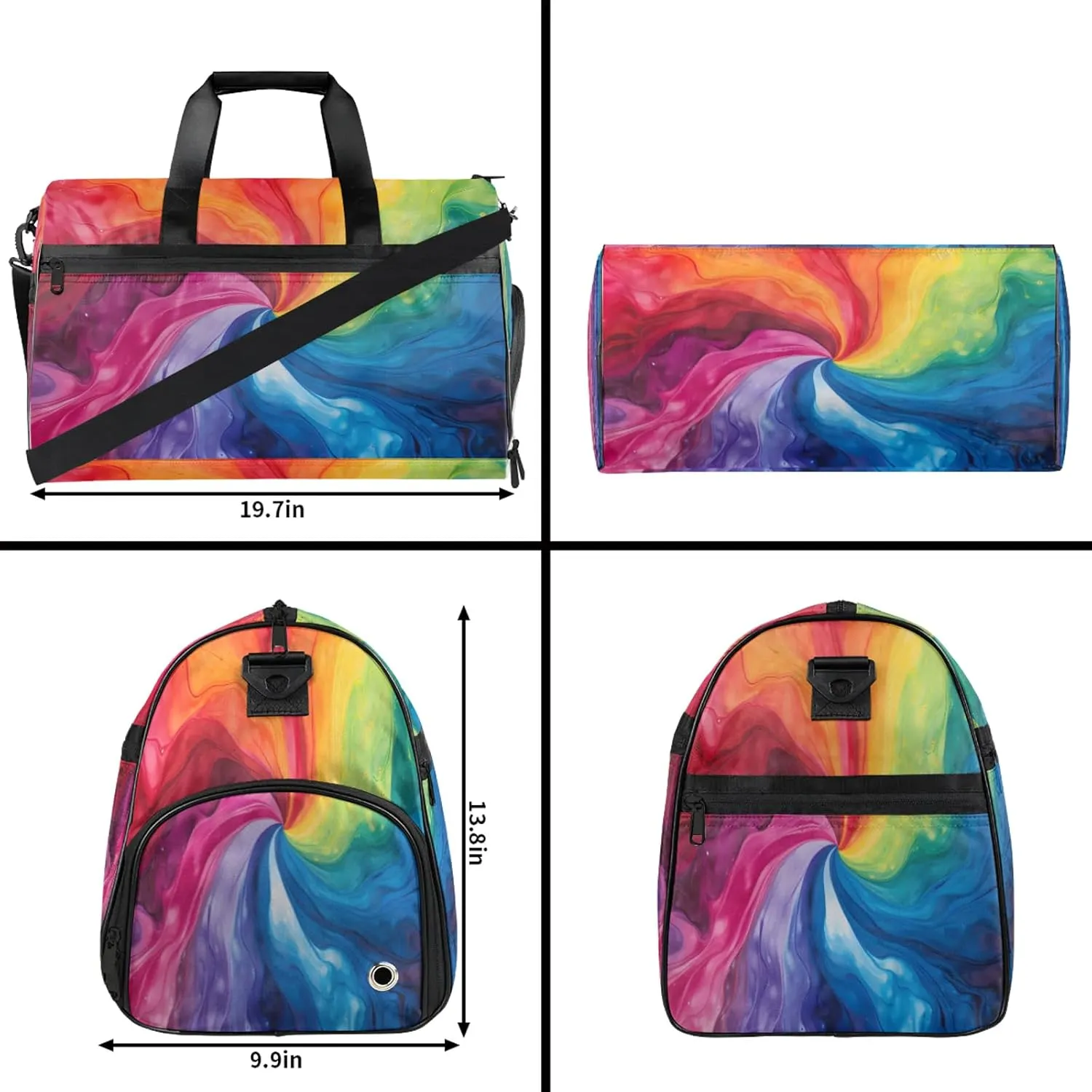 Gym Bag for Women Men Art Colorful Ripple Travel Duffle Bag with Shoe Compartment Waterproof Sports Tote Bags Large Overnight Weekender Bags for Travel Swimming Gym Yoga Dance